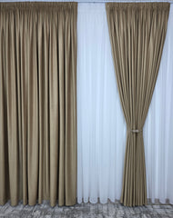 Colectia Amsterdam Varianta Crem Auriu – Perdea Voal Premium si Draperie Catifea Crem Auriu Tip Velura – Ideal pentru Livinguri Elegante cu Canapele Crem, Mobilier Bej, Cappuccino sau Lemn Natur si Accente Aurii – Confectionat pe Comanda