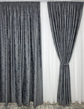 Draperie Dubai din catifea gri inchis cu insertii aurii