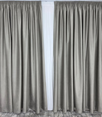 Set Premium – Perdea Matase Alb Pur Plina, Moale si Catifelata si Draperie Grej spre Gri Catifea Blackout Total – Nu Permite Deloc Patrunderea Luminii – Ideal pentru Livinguri si Dormitoare Elegante – Confectionat pe Comanda Casablanca Magazin