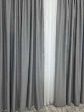 Set Berlin:Perdea voal alb cu draperie simpla gri cenusiu blackout 98%