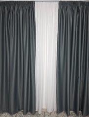 Set perdea Alba si Draperie Simpla Gri Blackout perfect pentru Living Modern Si Dormitor In Culori Albe,Crem Sau Gri