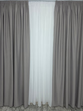 Colectia Blackout Varianta 2 Perdea Alba Voal Premium Jorjet si Draperie Gri Deschis Blackout 80-95% pentru Living si Dormitor in Nuante Alb, Gri si Crem