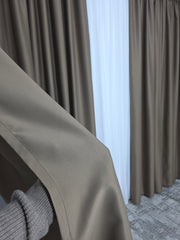 Draperie simpla maro deschis blackout 90% Gata lucrata pentru sina sau galerie in decoruri crem, bej, alb sau bleu,roz verde,galben