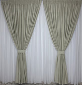Set Dan: Perdea Alba Simpla Moale Jorjet si Draperie Simpla Catifea Bej Deschis-Ivory Blackout 70%