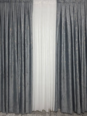 Colectia Davinci gri – Perdea Alba cu insertii si Draperie Catifea gri cu insertii– Ideal pentru Livinguri cu Canapele sau mobilier Gri sau alb