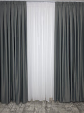 Colectia Blackout Varianta 20: draperie gri cenusiu si perdea alba voal premium jorjet - perfecta pentru livinguri si dormitoare moderne in culori albe,gri sau crem