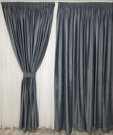 Set Duke– Perdea Voal Premium si Draperie Catifea Gri Inchis Blackout 90-95% pentru Living si Dormitor Modern in Nuante Alb, Gri si Antracit, Confectionat la Comanda Casablanca Magazin