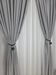 Set Istanbul: Perdea Voal Gri si Draperie Gri Deschis – Ideal pentru Living si Dormitor in Nuanțe Gri, Alb si Negru