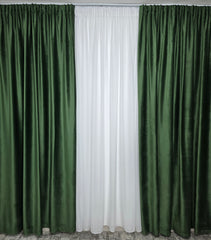 Set Cataleia pentru Camere in Nuante de Verde, Crem, Bej si Alb - Perdea Voal Degrade Verde Kaki si Draperie Catifea Verde Olive pentru Living si Dormitor - Confectionat pe Comanda