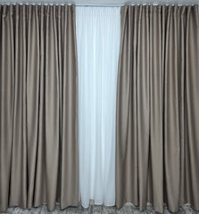 Colectia Hotel: Perdea Simpla Voal Alb si Draperii Crem-Gri-Roze blackout 98%