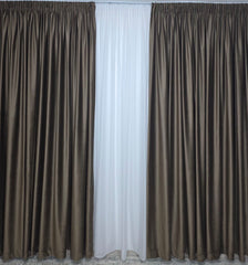 Set Perdea Voal Premium Jorjet si Draperie Simpla Catifea Maro Deschis – Ideal pentru Livinguri si Dormitoare in nuante de alb, maro sau crem – Confectionat pe Comanda Casablanca Magazin