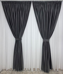 Set Matei: Perdea Premium Voal Alb Jorjet si Draperie Simpla Catifea Gri inchis antracit – Ideal pentru Livinguri si Dormitoare in nuante de alb, gri sau crem – Confectionat pe Comanda Casablanca Magazin