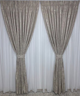 Set Colectia Decortiva Bej: perdea premium voal alb simpla si draperie tip vopsea decorativa bej-Ideal pentru livinguri si dormitoare moderne-Confectionata pe comanda Casablanca Magazin