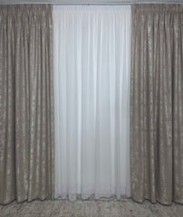 Perdea Daria bamboo Alba cu broderie Sparta- Material transparent cu bordura jos-Ideala pentru livinguri si dormitoare luminoasse-Cofectionata pe comanda Casablanca magazin
