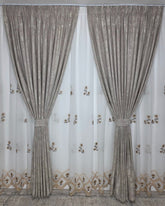 Set Arcana:pentru dormitor sau bucatarie sau hol in Nuante de Bej, Crem si Alb - Perdea Tip In cu Broderie MARO si Draperie Bej-CREM Tip Vopsea Decorativa - Confectionat pe Comanda
