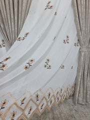 Set Arcana:pentru dormitor sau bucatarie sau hol in Nuante de Bej, Crem si Alb - Perdea Tip In cu Broderie MARO si Draperie Bej-CREM Tip Vopsea Decorativa - Confectionat pe Comanda