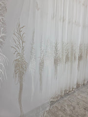 Perdea Mihaela Bamboo Alba cu Broderie Crem-Bej Model Pom – Material Transparent cu Textura Plina – Ideala pentru Livinguri si Dormitoare Luminoase – Confectionata pe Comanda Casablanca Magazin