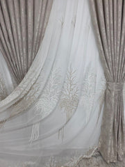 Perdea Mihaela Bamboo Alba cu Broderie Crem-Bej Model Pom – Material Transparent cu Textura Plina – Ideala pentru Livinguri si Dormitoare Luminoase – Confectionata pe Comanda Casablanca Magazin