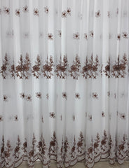 Set Camila: perdea din in cu flori maro si draperie din catifea maro inchis
