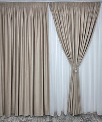 Set Costi: perdea Venetia cu sidef si draperie catifea crem capucino roz