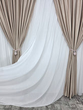 Set Costi: perdea Venetia cu sidef si draperie catifea crem capucino roz