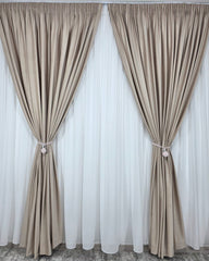 Set Vlad: Perdea Gloria Nesifonabila si Draperie Catifea Crem Cappuccino Roz