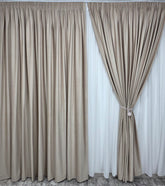 Set Vlad – Perdea Gloria Alba Nesifonabila, Nu Necesita Calcare si Draperie Catifea Crem Cappuccino Roze – Confectionat pe Comanda Casablanca Magazin