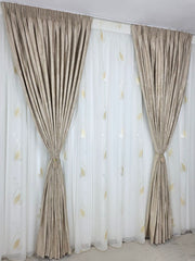 SET EMI: PERDEA SABLE CU FRUNZE CREM SI DRAPERIE CATIFEA AURIU CU INSERTII AURII