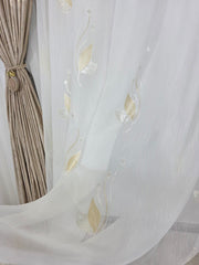 SET EMI: PERDEA SABLE CU FRUNZE CREM SI DRAPERIE CATIFEA AURIU CU INSERTII AURII