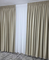 Set Judi: Perdea Din Matase Alb Imaculat Nesifonabila si Draperie Din Catifea Sampanie Tip Velura - Ideal Pentru Livinguri Si Dormitoare Luminoase - Confectionat Pe Comanda Casablanca Magazin