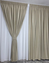 Set Judi: Perdea Din Matase Alb Imaculat Nesifonabila si Draperie Din Catifea Sampanie Tip Velura - Ideal Pentru Livinguri Si Dormitoare Luminoase - Confectionat Pe Comanda Casablanca Magazin