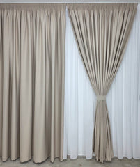SET CAIN: PERDEA DIN MATASE ALB IMACULAT NESIFONABILA SI DRAPERIE CREM VANILAT BLACKOUT - IDEAL PENTRU LIVINGURI SI DORMITOARE LUMINOASE