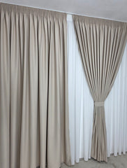 SET EDA: PERDEA TIP MATASE CU ASPECT DE IN SI DRAPERIE CREM VANILAT BLACKOUT - IDEAL PENTRU LIVINGURI SI DORMITOARE MODERNE SI LUMINOASE