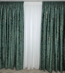 Set Miriana: Perdea Alba Simpla Voal Premium Luda si Draperie Catifea Plina Verde Smarald cu Insertii Model Amazon - Ideal pentru living si dormitor cu pat sau canapea verde smarald, crem ori bej si pereti albi - confectionat pe comanda