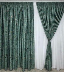 Set Miriana: Perdea Alba Simpla Voal Premium Luda si Draperie Catifea Plina Verde Smarald cu Insertii Model Amazon - Ideal pentru living si dormitor cu pat sau canapea verde smarald, crem ori bej si pereti albi - confectionat pe comanda