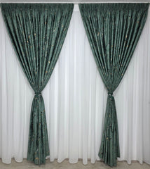 Set Miriana: Perdea Alba Simpla Voal Premium Luda si Draperie Catifea Plina Verde Smarald cu Insertii Model Amazon - Ideal pentru living si dormitor cu pat sau canapea verde smarald, crem ori bej si pereti albi - confectionat pe comanda