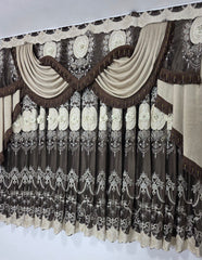 Drapaj Decorativ Maro si Crem cu Sort de 2 Metri si Doua Bucati Laterale Lucrate Cuta pe Cuta – Model Elegant pentru Sina de 2 Metri cu Inaltimea de 2 metri