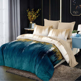 Lenjerie finet, bej crem turcoaz model abstract, cearceaf normal 235x250, Cod: A654