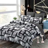 Lenjerie finet, gri-negru forme geometrice, cerceaf cu elastic 160/180x200, Cod: B6035