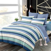 Lenjerie finet, alb turcoaz albastru model dungi, cearceaf cu elastic 160/180x200, Cod: B6047