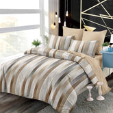 Lenjerie finet, alb gri bej model dungi, cearceaf cu elastic 160/180x200, Cod: B6050