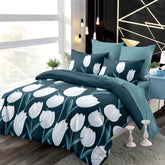 Lenjerie finet, turcoaz cu flori, cerceaf cu elastic 160/180x200, Cod: B929