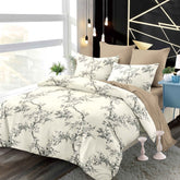 Lenjerie finet, crem cu crengute negre, cerceaf cu elastic 160/180x200, Cod: BB6082