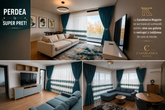 Set Kim: Perdea din In Cristal Alba cu Benzi Turcoaz si Draperie Simpla Turcoaz Blackout 98% – Ideal pentru Living si Dormitor in Nuanțe Alb, Crem si Turcoaz