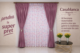 Set Inna – Perdea din Voal cu Model Floral Roz si Gri si Draperie Catifea Roz Lila – confectionata pe comanda