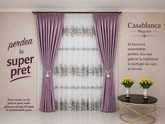 Set Bujor – Perdea Voal Model Floral Roz cu Verde Olive si Draperie Catifea Roz Lila – ideal pentru livinguri cu canapele crem, bej, roz pudra sau verde olive si mobilier alb sau lemn natur – confectionat pe comanda