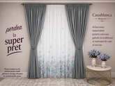 Set Argint Nordic – Perdea din Voal cu Model Floral si Draperie Gri – Ideal pentru Livinguri Moderne cu Canapele Crem, Mobilier Gri sau Alb si Accente Argintii – Confectionat pe Comanda