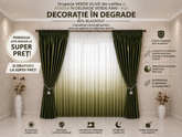 Set Cataleia pentru Camere in Nuante de Verde, Crem, Bej si Alb - Perdea Voal Degrade Verde Kaki si Draperie Catifea Verde Olive pentru Living si Dormitor - Confectionat pe Comanda