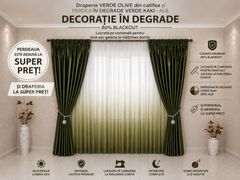 Set Cataleia pentru Camere in Nuante de Verde, Crem, Bej si Alb - Perdea Voal Degrade Verde Kaki si Draperie Catifea Verde Olive pentru Living si Dormitor - Confectionat pe Comanda