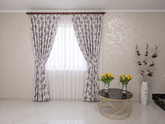 Set Sefora: Perdea Voal Alb si Draperie Florala Crem cu Flori Mov-Violet si Accente Verde Olive – Ideal pentru Livinguri cu Canapele Gri Deschis, Crem sau Mov Pudra si Mobilier Alb sau Lemn Natur – Confectionat pe Comanda